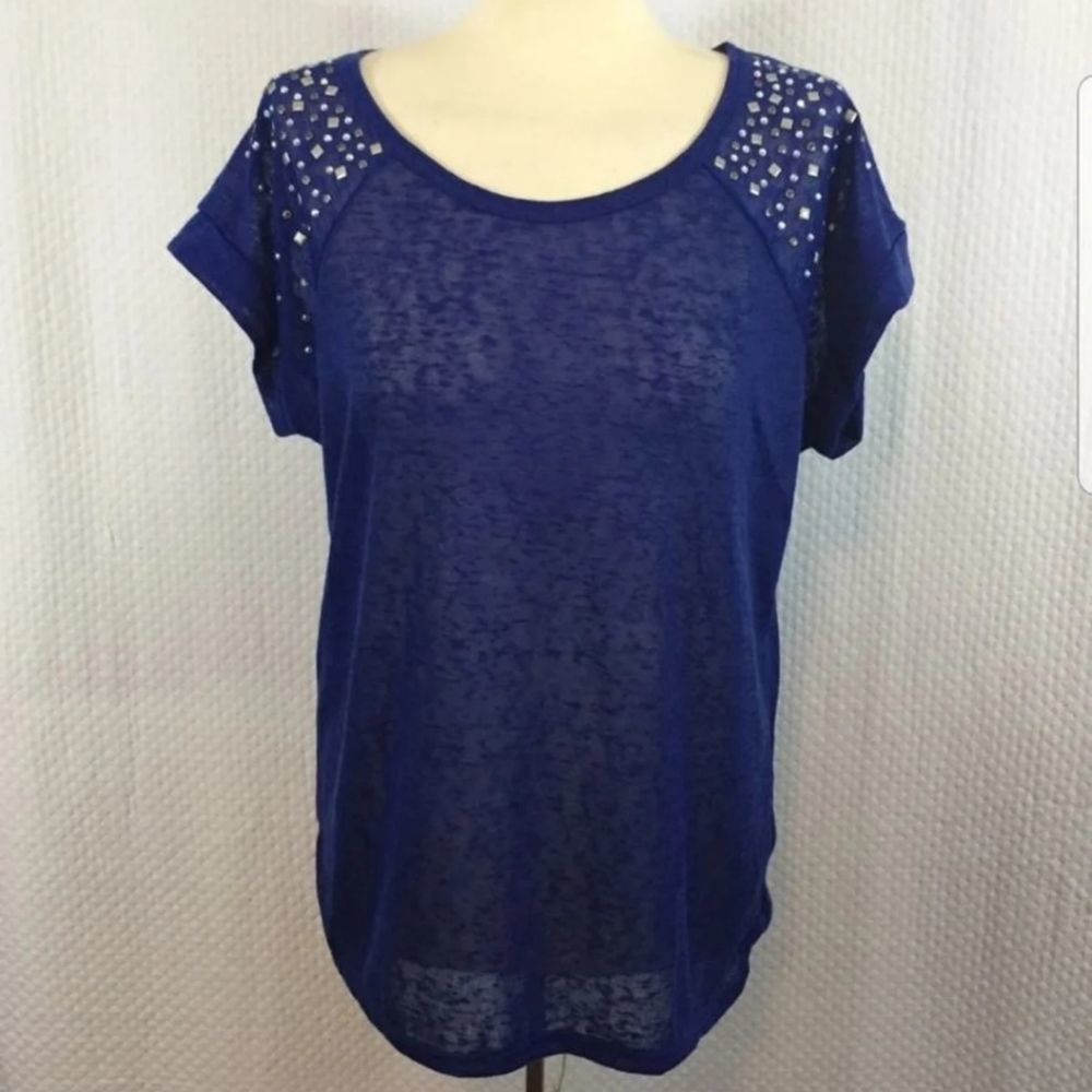 2XL Blue Studded Top!! Sheer Heathered